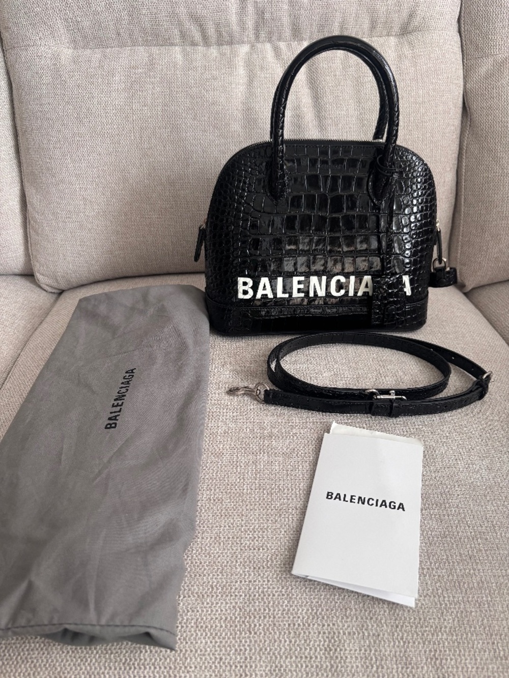 Authentic Balenciaga black crocodile small ville handbag